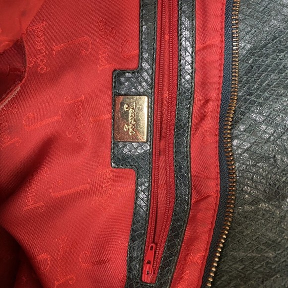 JENRIGO GREEN OLIVE SNAKE PYTHON LEATHER LARGE TOTE HAND SHOULDER BAG MADE ITALY - Picture 7 of 9